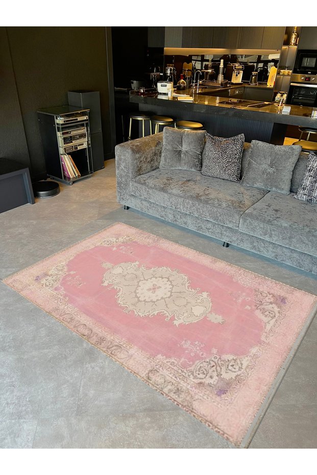 Aynur Collection Antique Look Pastel Pink Woven Base Modern Decorative Carpet Aynur32