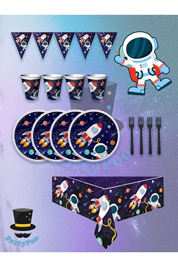 مجموعة عيد ميلاد تحت عنوان الفضاء مكونة من 16 شخصًا من بالونات Rocket Star Decor Eco