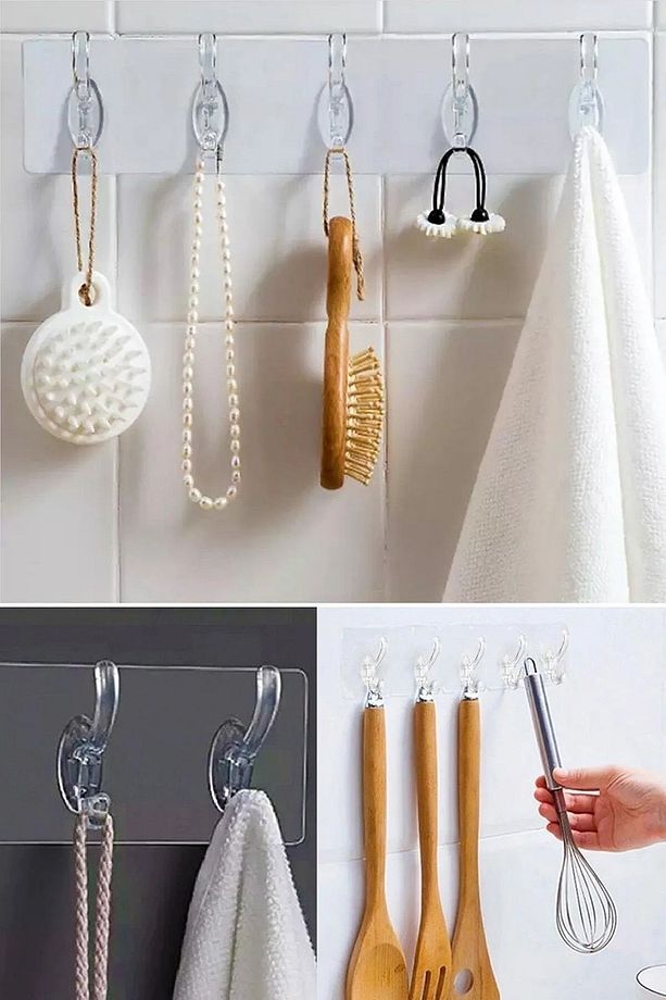 5'li Kendinden Yapışkanlı Güçlü Slikon Yapışkanlı Şeffaf Askılık Kapı Arkası Mutfak Duvar Banyo Askı - 3