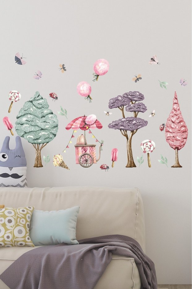 Tree and Ice Cream Cart Themed Kids Room Sticker Set