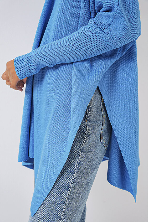 15783 Yırtmaçlı Panço Kazak - Saks - 4