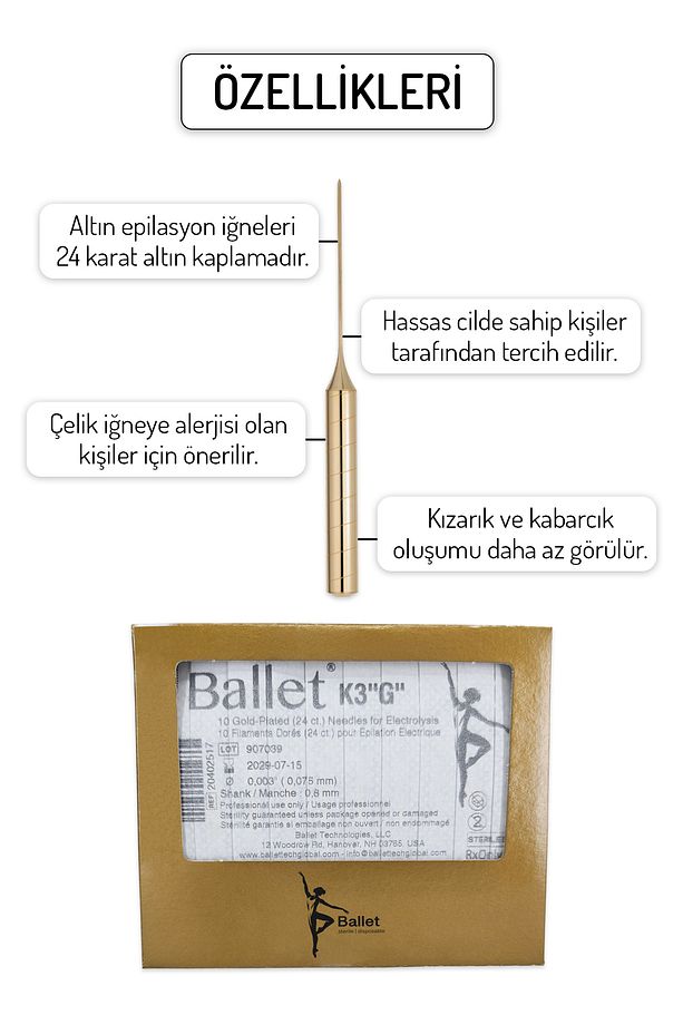 50 Adet K3 Altın Epilasyon İğnesi Orijinal Ballet K3 Gold İğne 20402517 - 3