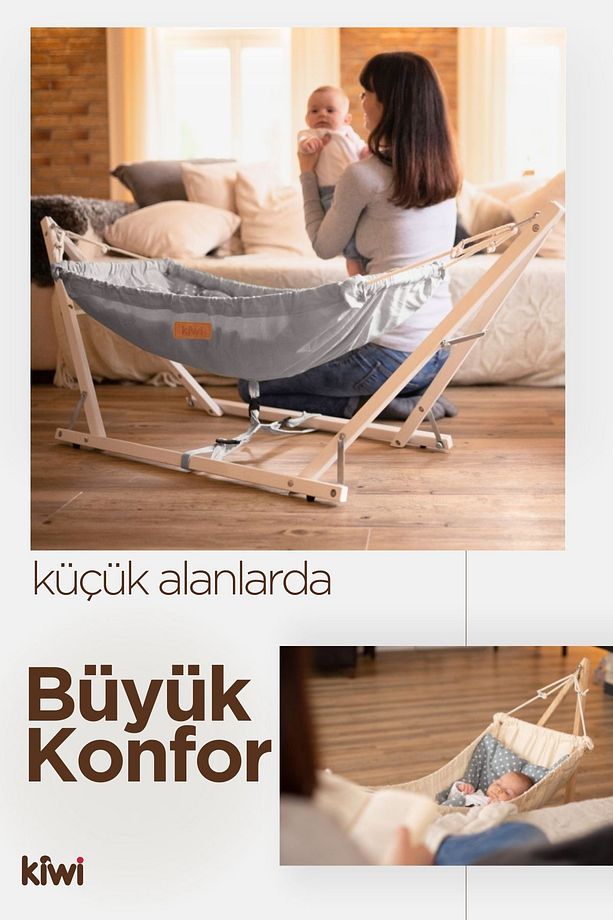 Luna Ahşap Katlanabilir Çantalı Bebek Hamağı - Kahve - 7