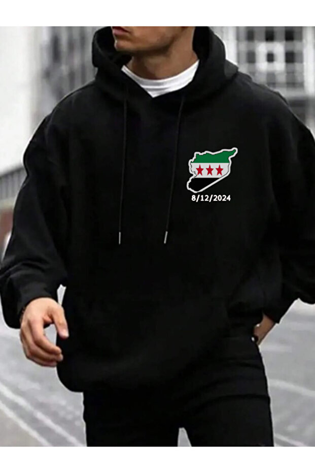 Universe Winter Sweatshirt Syria Flag Hama Printed Oversize Thick Hooded Hoodie