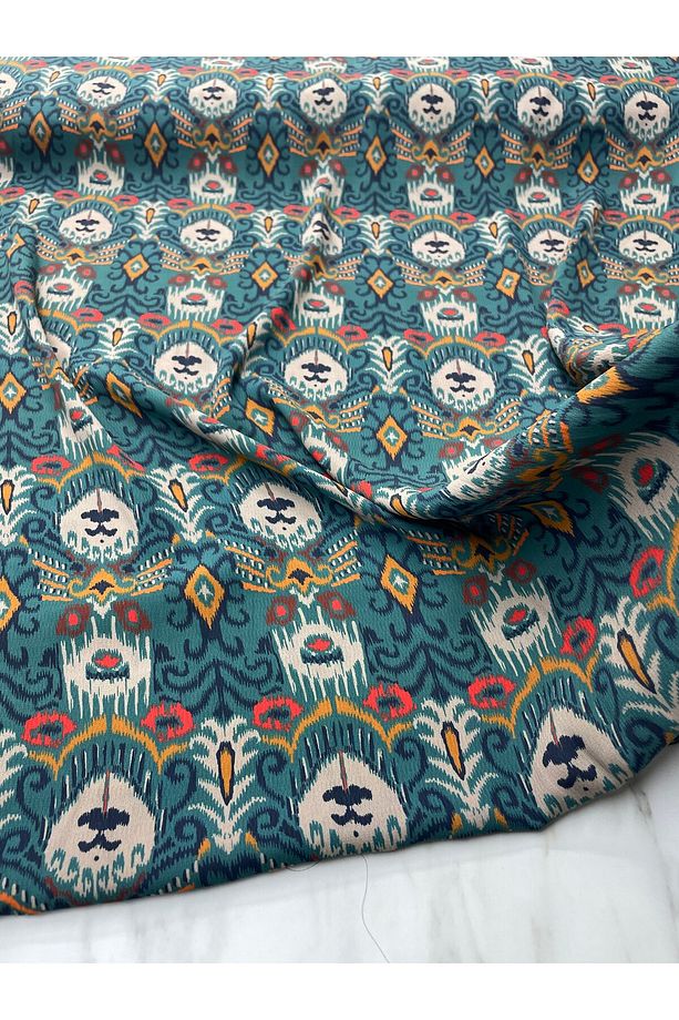 Yeşil Ikat Desen Elbiselik Gömleklik Krep Kumaş Ürünümüz Adet Olarak Satılır 1 Adet 1 Metre - 2