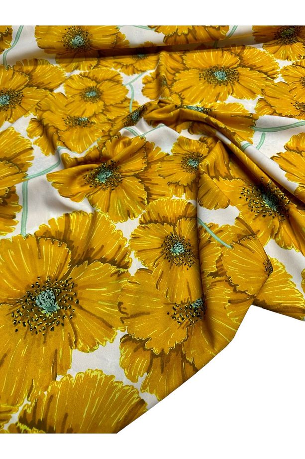 Sarı Geranium Desen Elbiselik Gömleklik Krep Kumaş Ürünümüz Adet Olarak Satılır 1 Adet 1 Metre - 1