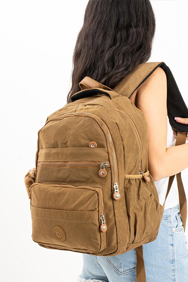 Ultra Light Multi-Pocket Medium Backpack Brown Suitable for High School and Middle School (Model: 571-3E)