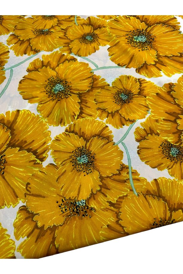 Sarı Geranium Desen Elbiselik Gömleklik Krep Kumaş Ürünümüz Adet Olarak Satılır 1 Adet 1 Metre - 3