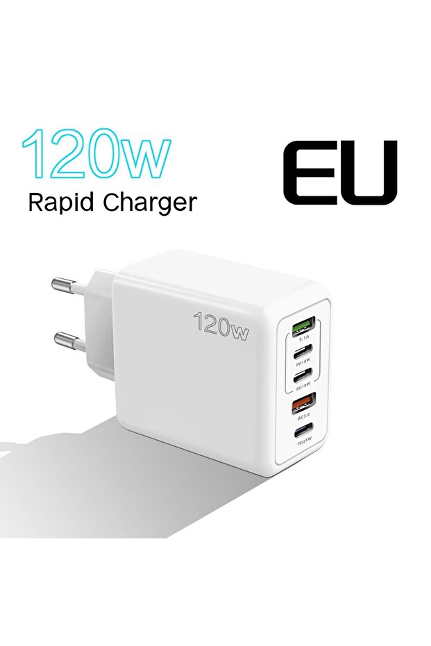 Xiaomi 5 Port 120 W Hızlı Şarj USB Tip C Şarj PD QC 3.0 USB C Şarj Adaptörü iphone Huawei Samsung - 6