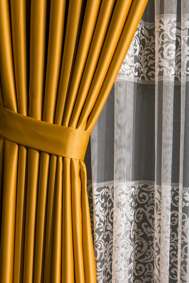 Gold / Gold Color Blackout Blackout Curtain Without Flowers, Extra Foam, Flat Cutting, Single Panel Clr18