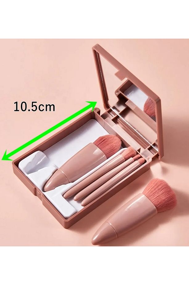 C005 Taşınabilir 5 Parçalı Aynalı Profesyonel Makyaj Fırça Seti - Taşınabilir Mini 10.5cm Bakır Renk - 2