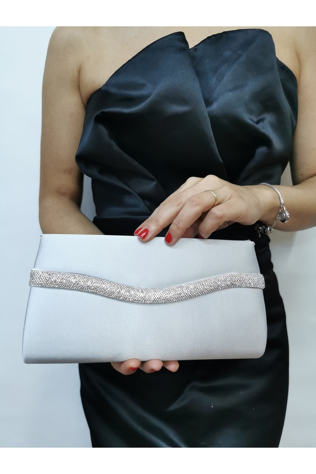 Soave Collection Women's Evening Dress Stone Silver Shiny Chain Wedding Night Party Bag
