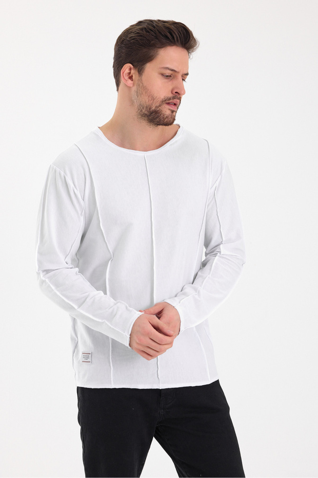 Wide Neck Stripe Detailed Filthy Cut Long Sleeve T-Shirt