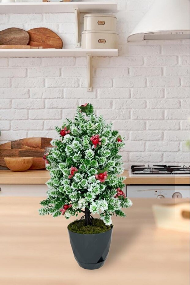 Yapay Çiçek Yılbaşı Çam Ağacı Kokinalı Karlı Kayın Siyah Saksılı - 7