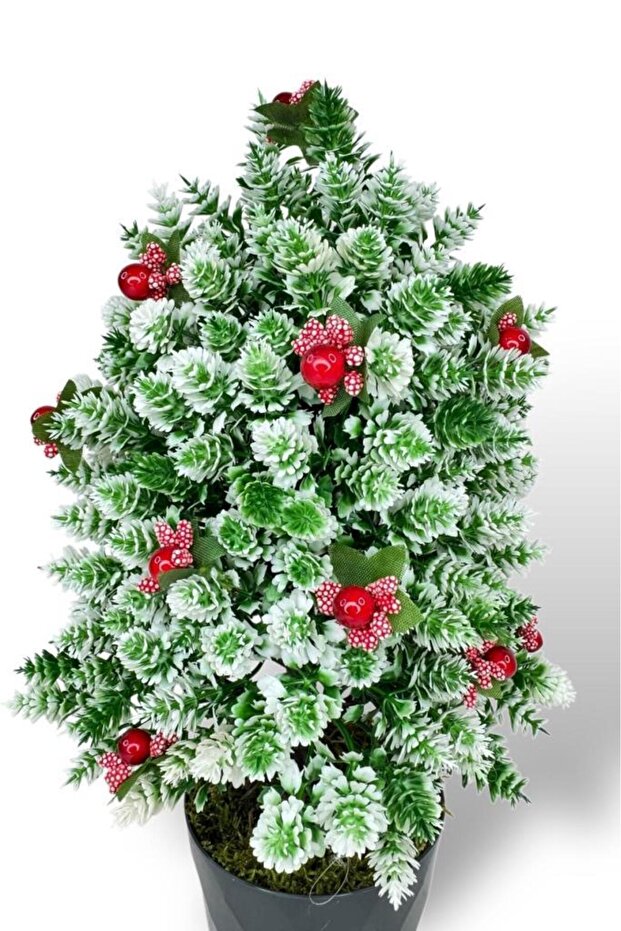 Yapay Çiçek Yılbaşı Çam Ağacı Kokinalı Karlı Kayın Siyah Saksılı - 4