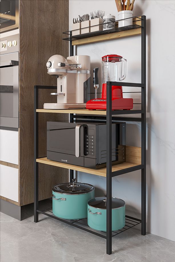 Ludlow Metal Sepetli Kahve Köşesi Mutfak Standı Airfryer Mikrodalga Organizer LU05-SM - 4