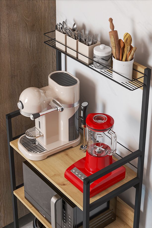 Ludlow Metal Sepetli Kahve Köşesi Mutfak Standı Airfryer Mikrodalga Organizer LU05-SM - 3