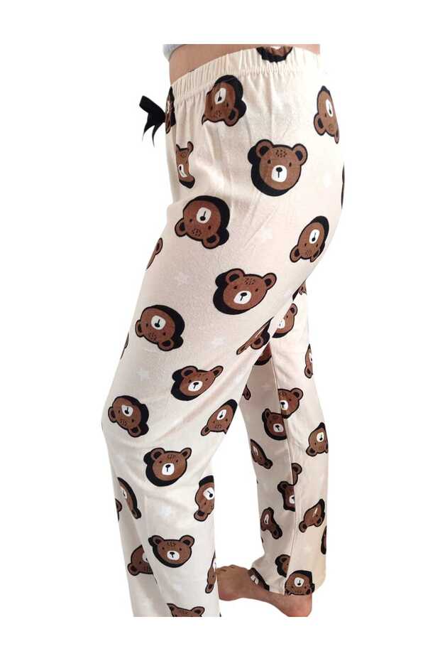 Bej Renk Yumuşak Dokulu Ayıcıklı Tek Pijama Alt - 3