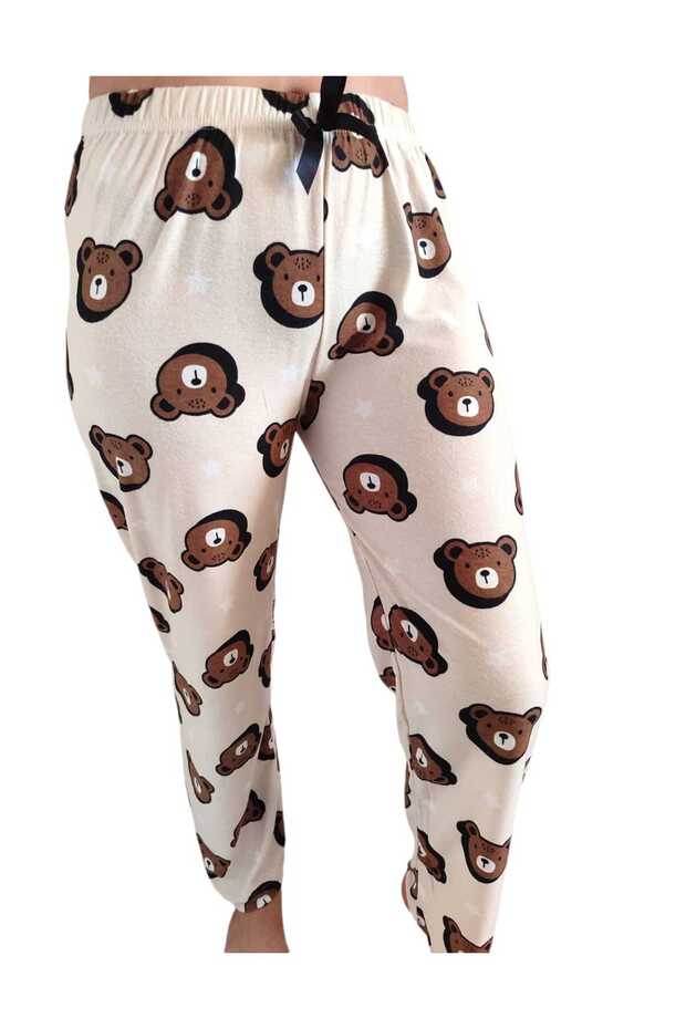 Bej Renk Yumuşak Dokulu Ayıcıklı Tek Pijama Alt - 2