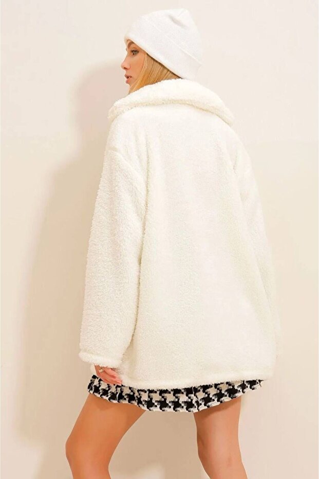 Kırçıllı Oversiz Peluş Ceket - 3