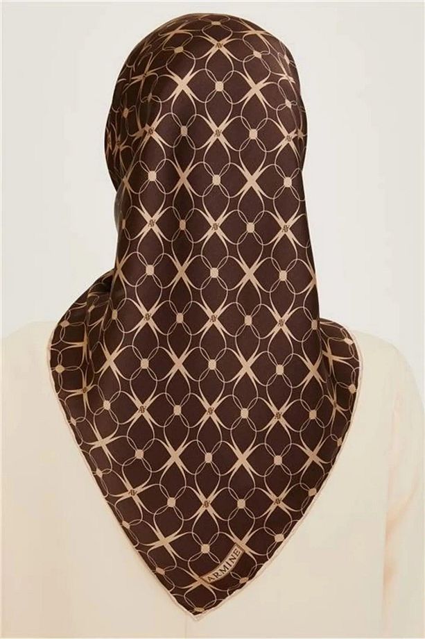 %100 Twill Ipek Desenli Eşarp | 9207-34 - 4