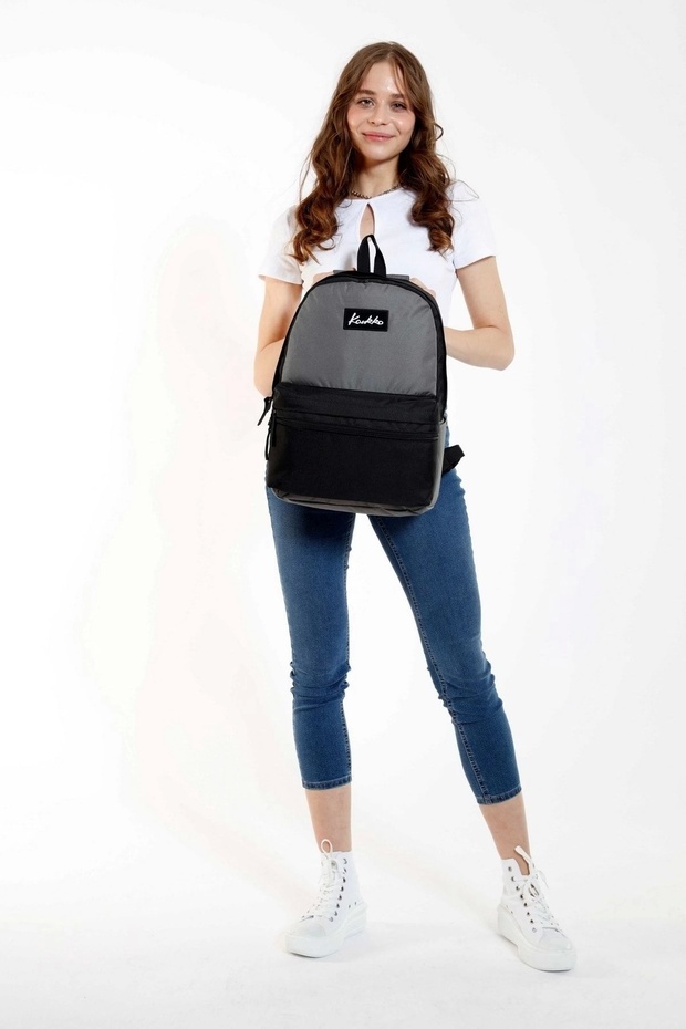 حقيبة ظهر أساسية مزدوجة اللون - رمادي وأسود - 2