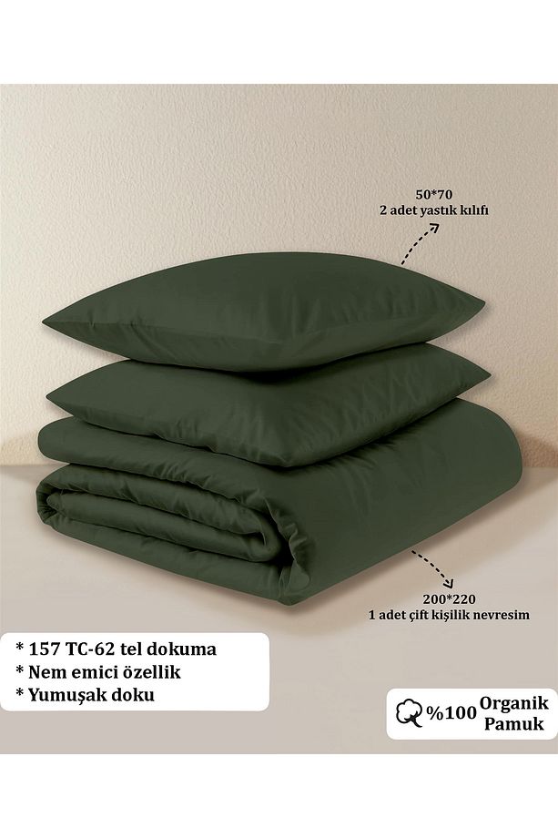 % 100 Pamuklu Akfil Nevresim Seti Çift Kişilik 200x220 Cm Koyu Yeşil - 5