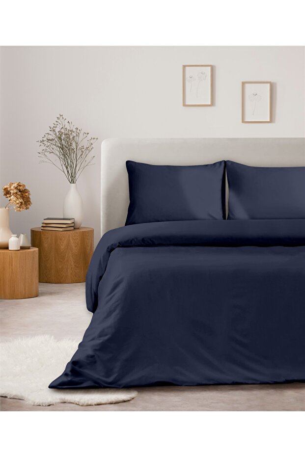 100% Cotton Akfil Duvet Cover Set Double 200X220 cm Navy Blue