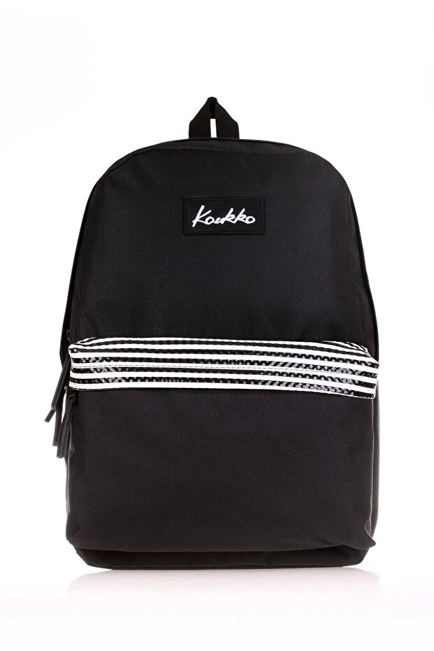Black Striped Basic Color Backpack - 4