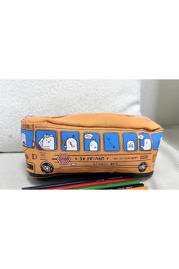 Pencil Case with Bus Figure