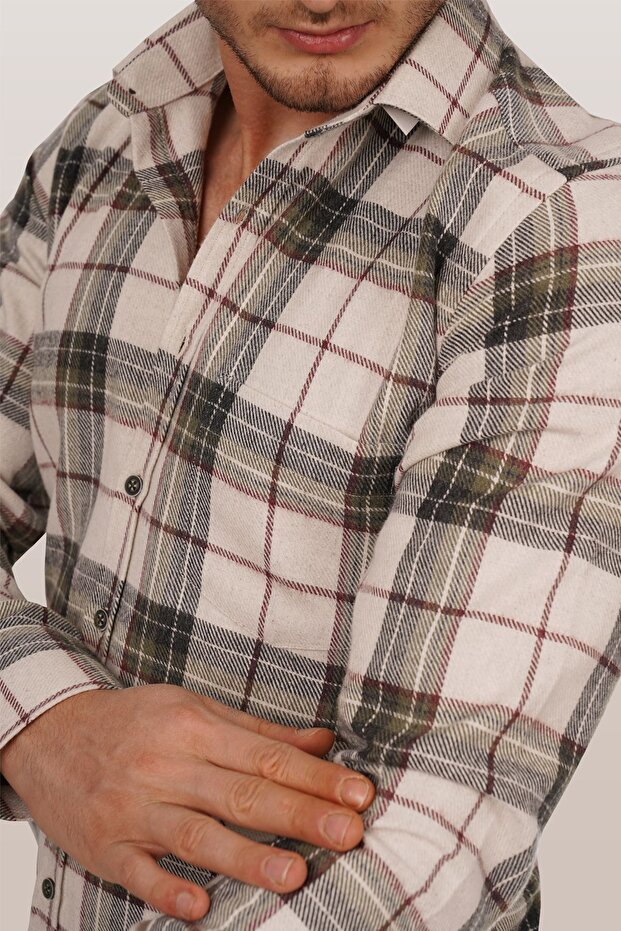 قميص Slimfit Lumberjack منقوش باللون الأخضر الكريمي مع صندوق هدايا