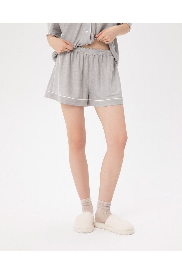 Gri Kadın Lastikli Viskoz Biyeli Pijama Şort - 1