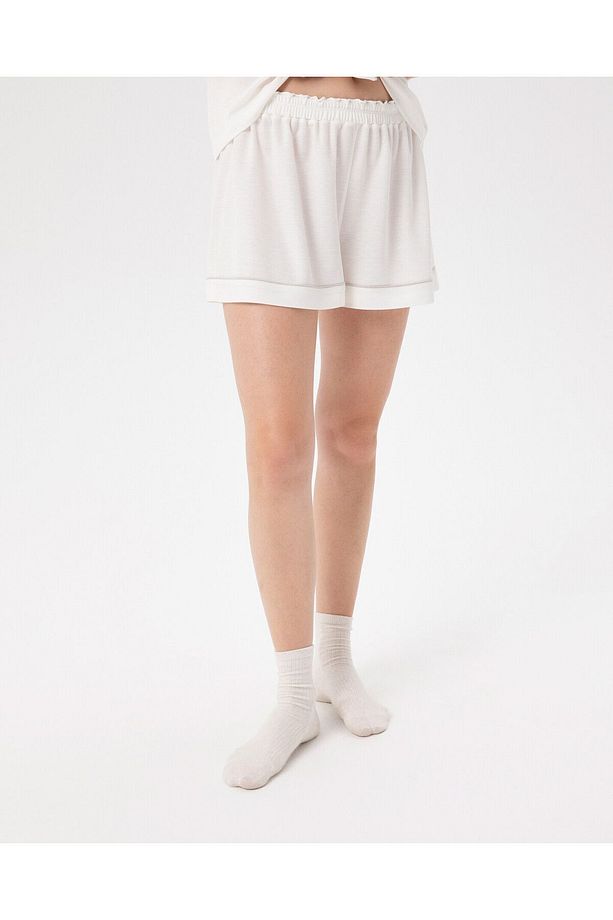 Ekru Kadın Lastikli Viskoz Biyeli Pijama Şort - 4
