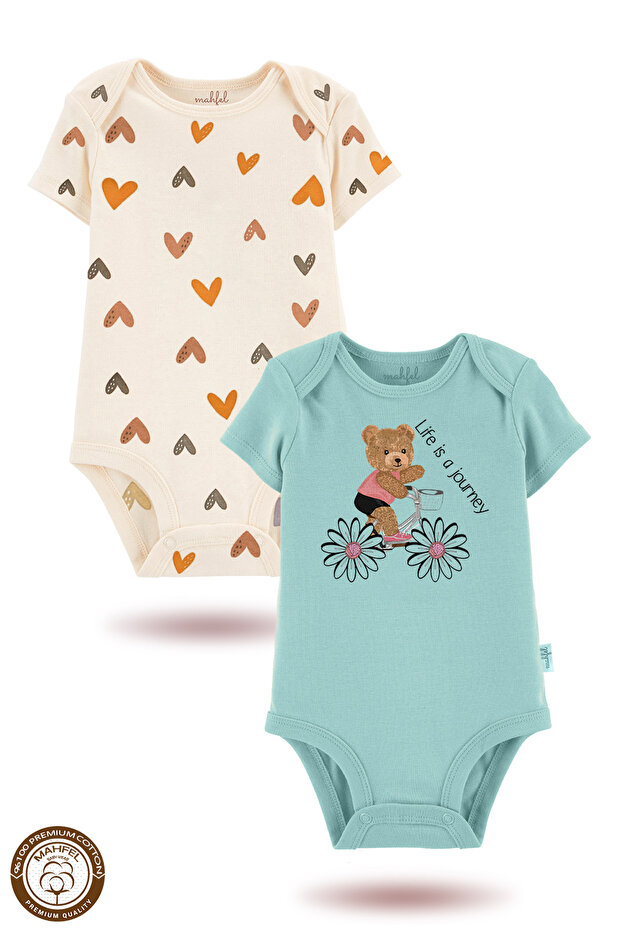 2-Piece 100% Cotton Organic Printed Snap Fastener Baby Bodysuit