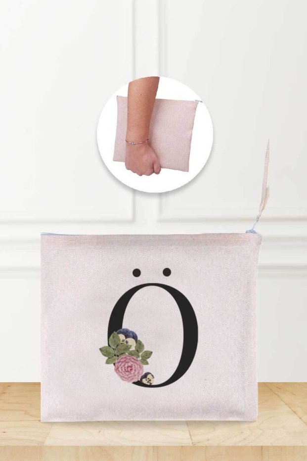 Letter O Patterned Linen Makeup Bag