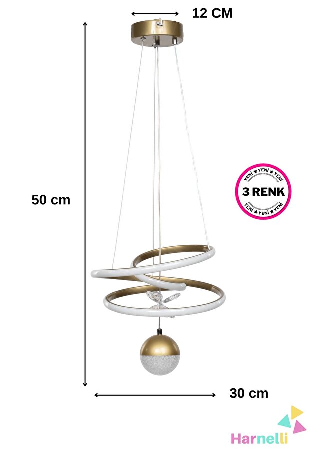 3 Renk Yanabilen Şeker Camlı Modern Ledli Avize - 3