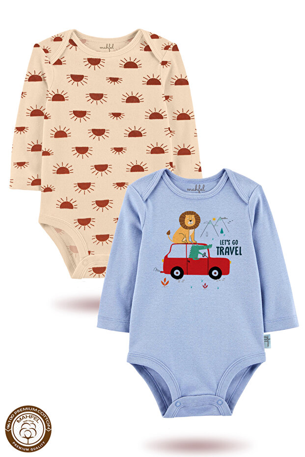 2-Piece 100% Cotton Organic Printed Snap Fastener Baby Bodysuit