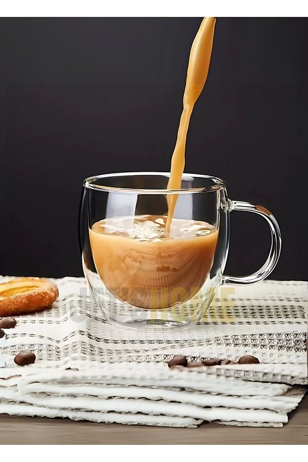 2’li Set Kulplu Cappuccino Bardağı Latte Bardağı Çift Cidarlı Americano Bardağı 250 ml Kahve Bardak - 2