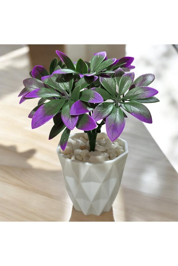 Artificial Flower White Diamond in a Pot Green-Purple Flora Vita "Flower of Life"
