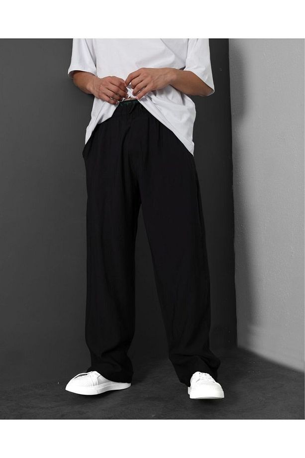 Lacivert Ve Siyah ERKEK Yüksek Bel Baggy Oversize  2 İPLİK ÖRME KUMAŞ - 3