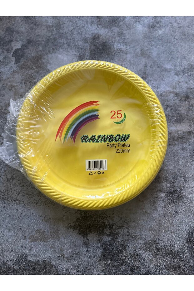 Partycom 25 adet sarı plastik yuvarlak tabak 22 cm - 1