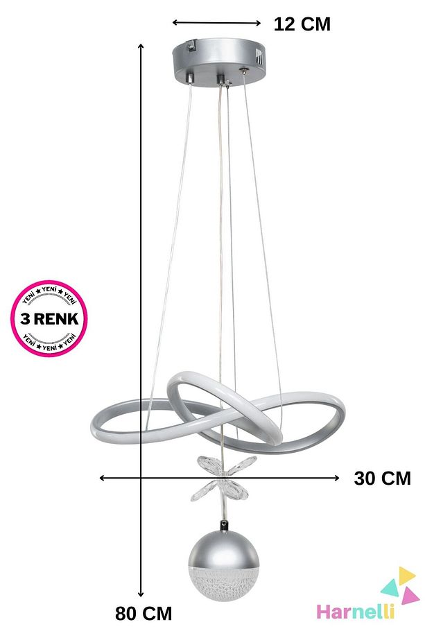 3 Renk Yanabilen Şeker Camlı Modern Ledli Avize - 3