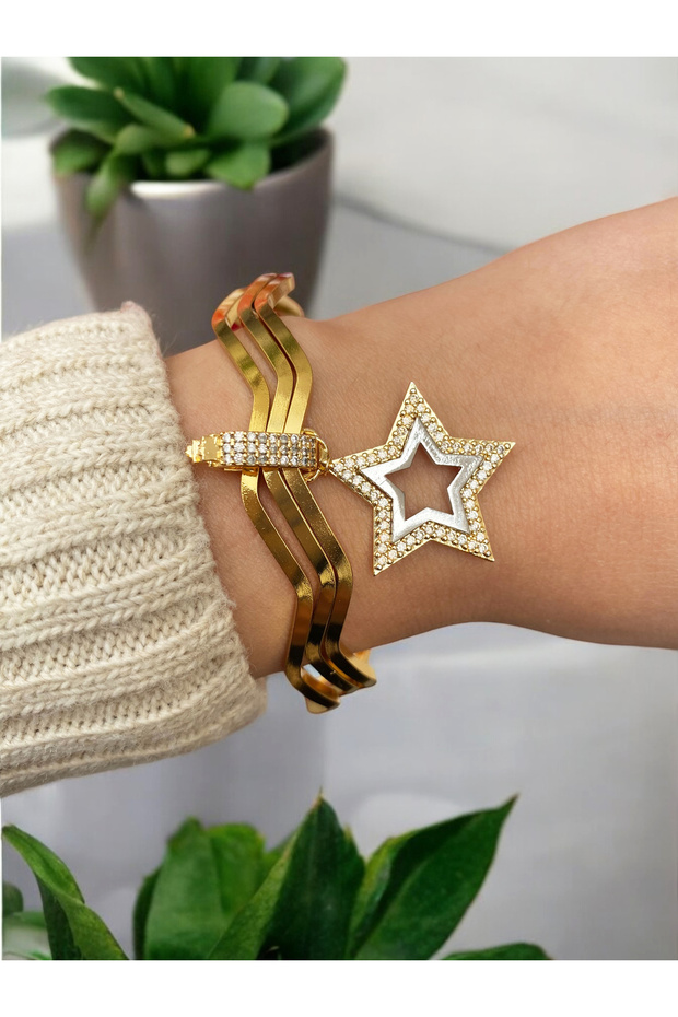 3'lü Ajda Paslanmaz Çelik Zig Zag Model Bilezik - 3