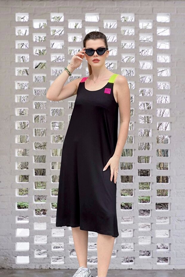 Neon Renkli Askılı Elbise - 2