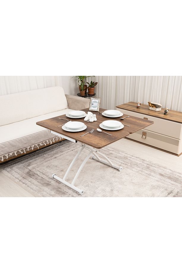 Mini Juppo Üst Tabla Mdf Barok Koyu Ceviz Oval Köşe Alt Ayak Beyaz Dışa Kıvrım - 3