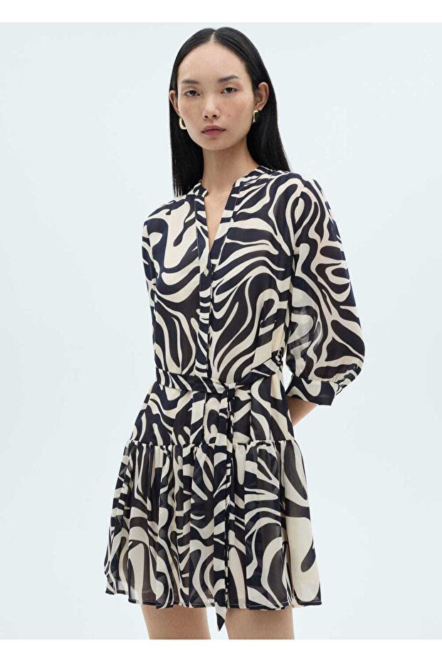 Flounce Patterned Dress - 1