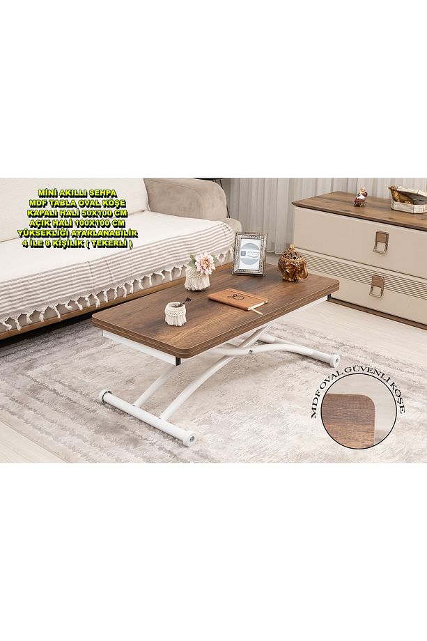 Mini Juppo Üst Tabla Mdf Barok Koyu Ceviz Oval Köşe Alt Ayak Beyaz Dışa Kıvrım - 1
