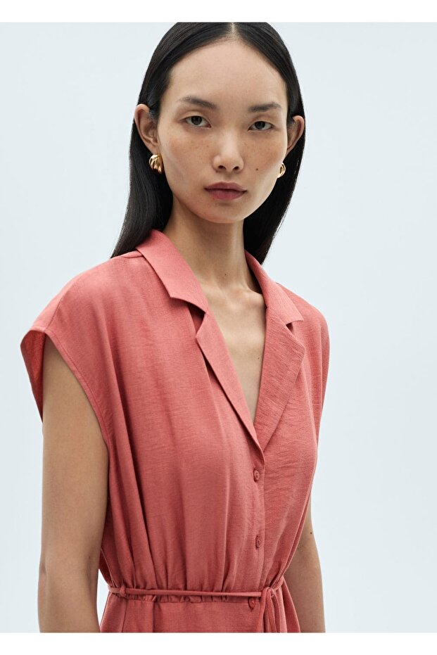 Kuşaklı gömlek elbise - 5