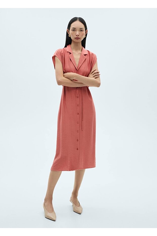 Kuşaklı gömlek elbise - 2