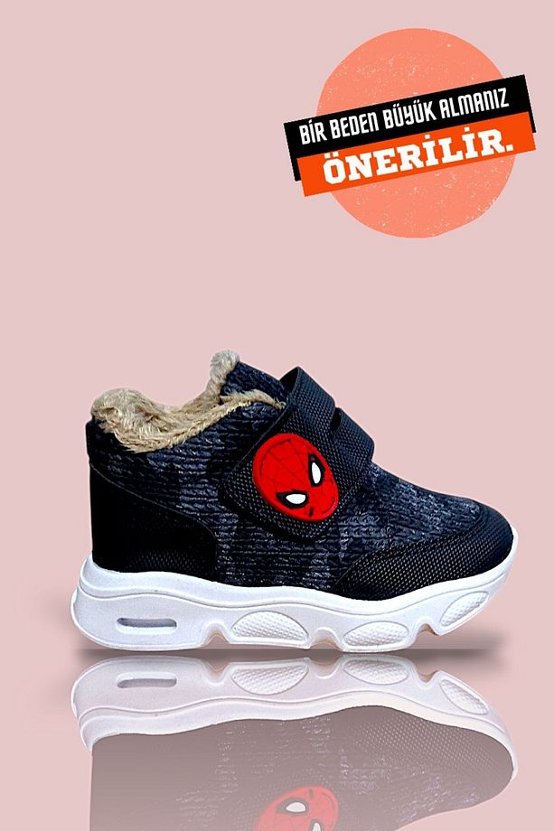 Bantlı Yünlü Erkek Çocuk Bot Bootie Işıklı KaydırmazTaban Hafif SuGeçirmez ÖrgüDesenli AyıcıkFigürlü - 1